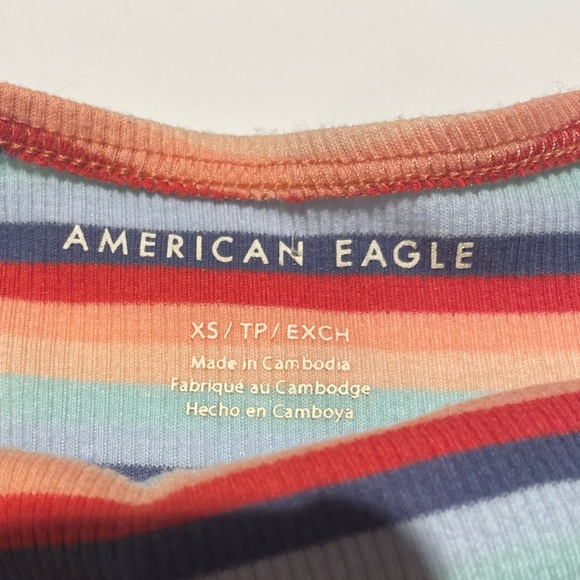 American Eagle Striped Ribbed Tube Top XS Multicolor Stretch Strapless Crop Top - Picture 3 of 9